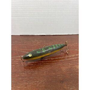 Vintage Heddon Zara Spook Fishing Lure Yellow/Green 4.5" With Triple Treble Hook